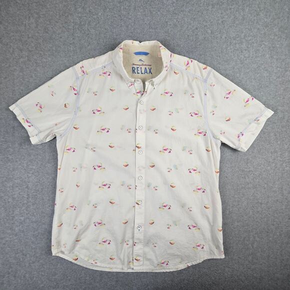 Tommy Bahama Cream and Pink Casual Button Down Shirt - Picture 3 of 16